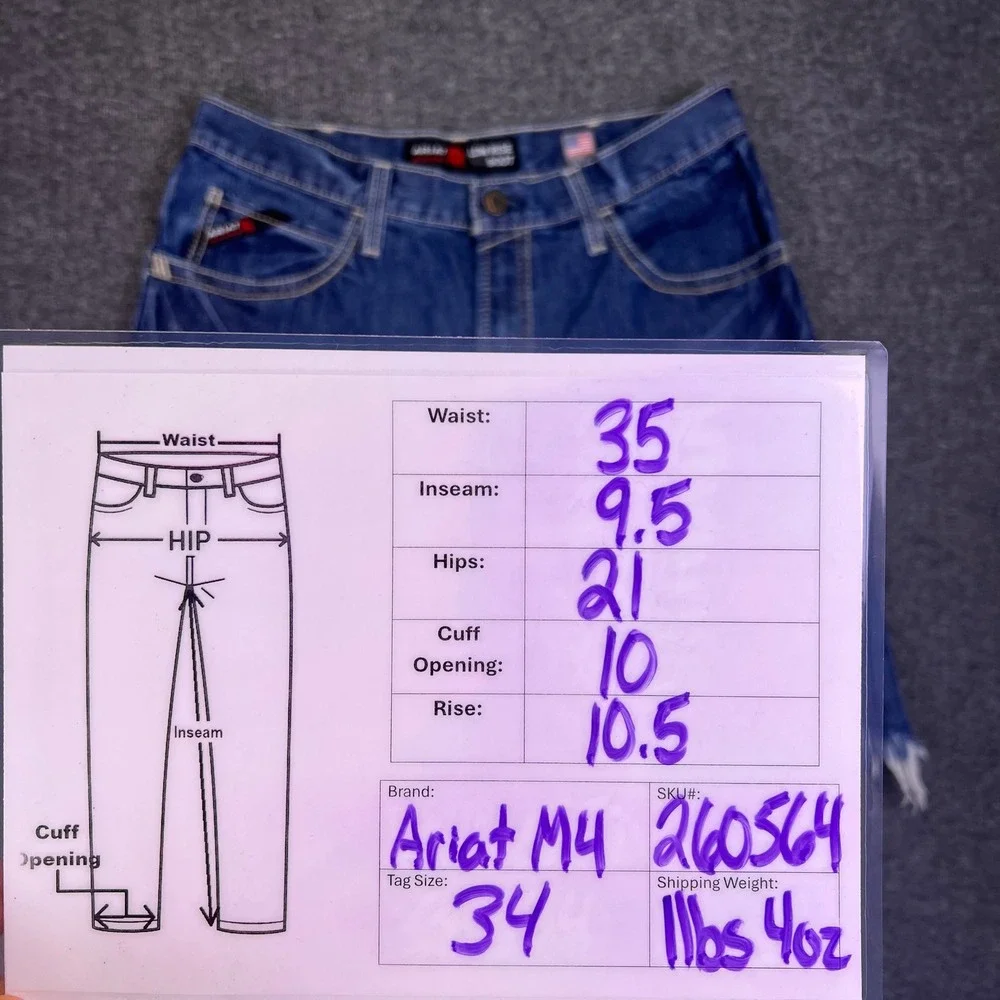Ariat M4 Cut-Off Shorts Mens 35x9‎ Denim Low Rise Workwear Western Cowboy Rugged